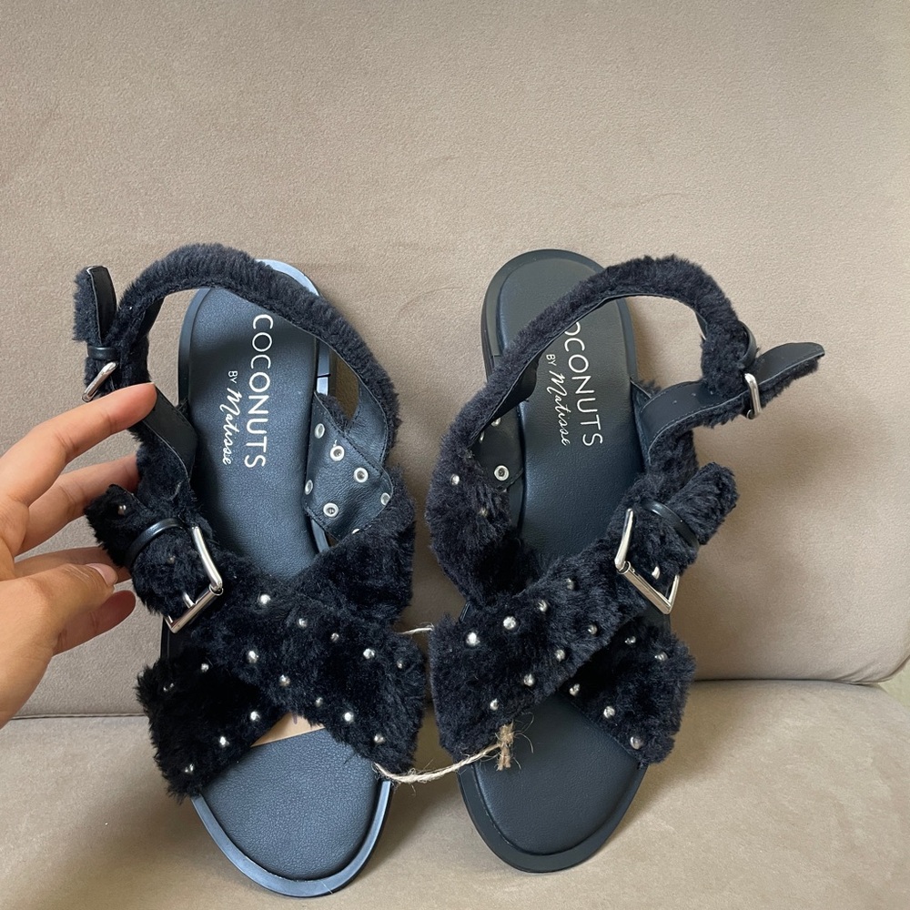 Coconuts by Matisse Black Fuzzy Sandals